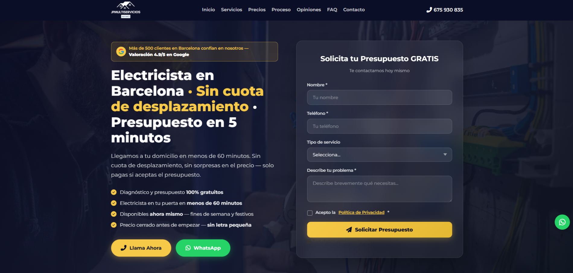 Diseño web JP Multiservicios Mataró en Almuñécar — proyecto Webzalia